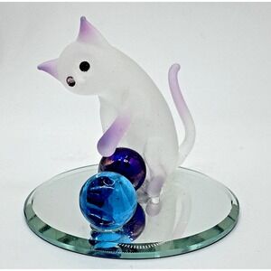 Glass Baron "Curious Cat" Figurine Handcrafted Frosted Glass W/ Swarovski